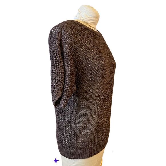 Chico's Pullover Sweater Shimmer Metalic Espresso Shoulder Detail Size 1 US Med - Picture 2 of 11